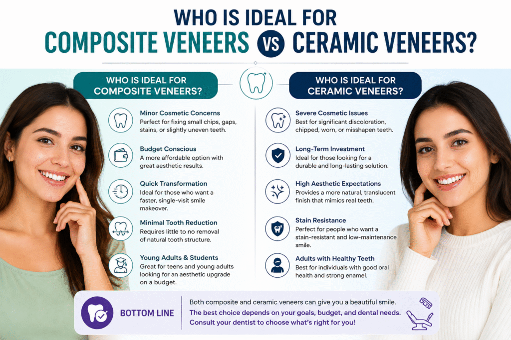 Difference between composite vs. ceramic veneers.