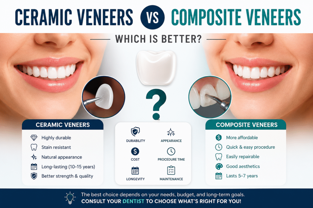 Composite vs Ceramic Veneers – Cost, Durability & Benefits