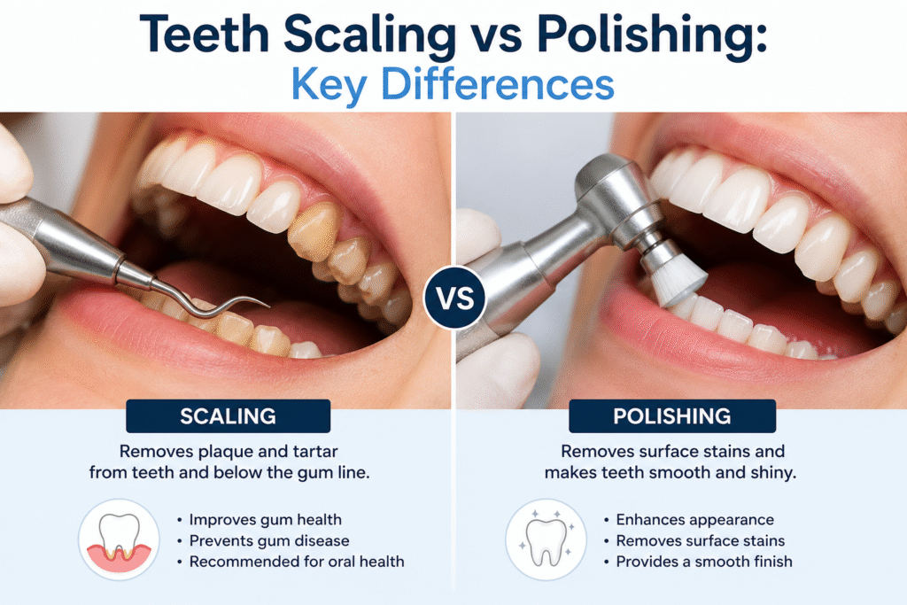Key differences scaling vs polishing